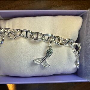 Silver-Tone Mermaid Tail Charm Bracelet with Clear and Light Green Stones